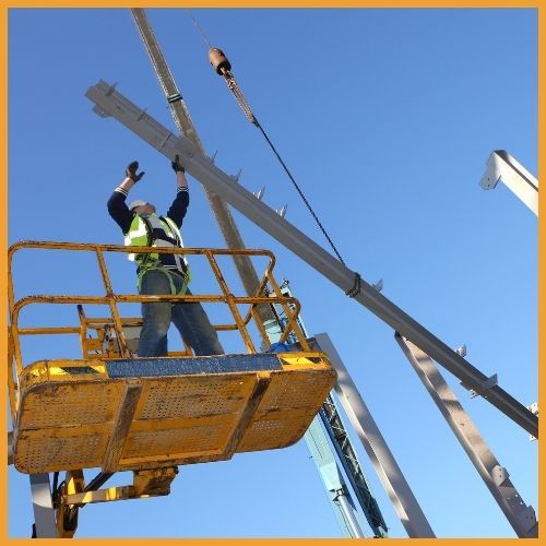 Steel erection crew setting up a commercial project in Carmel, IN