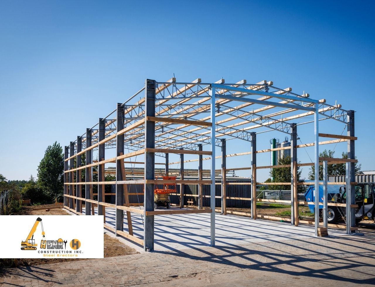 Steel frame of a commercial building being erected