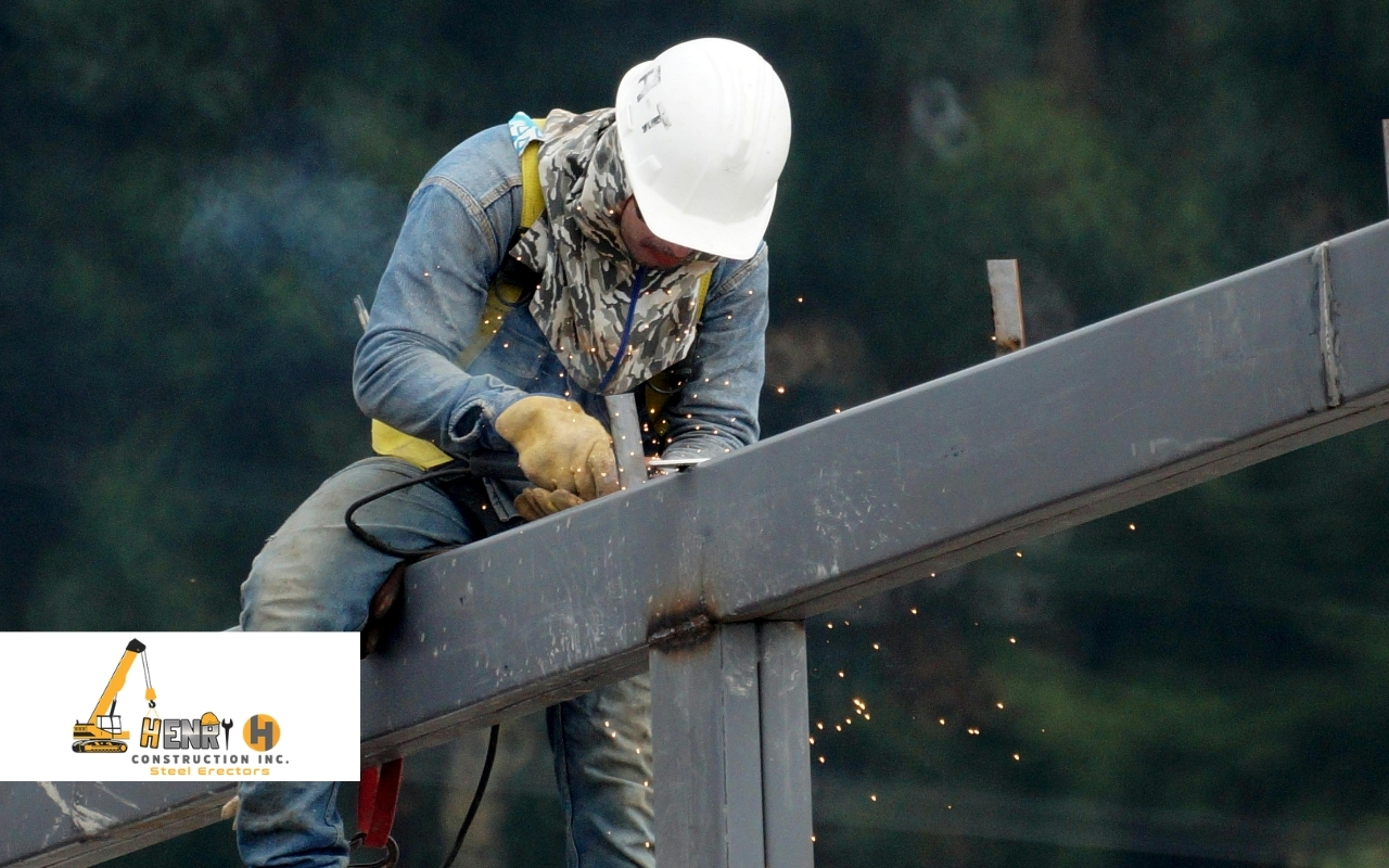 Construction workers ensuring compliance with steel erection local regulations