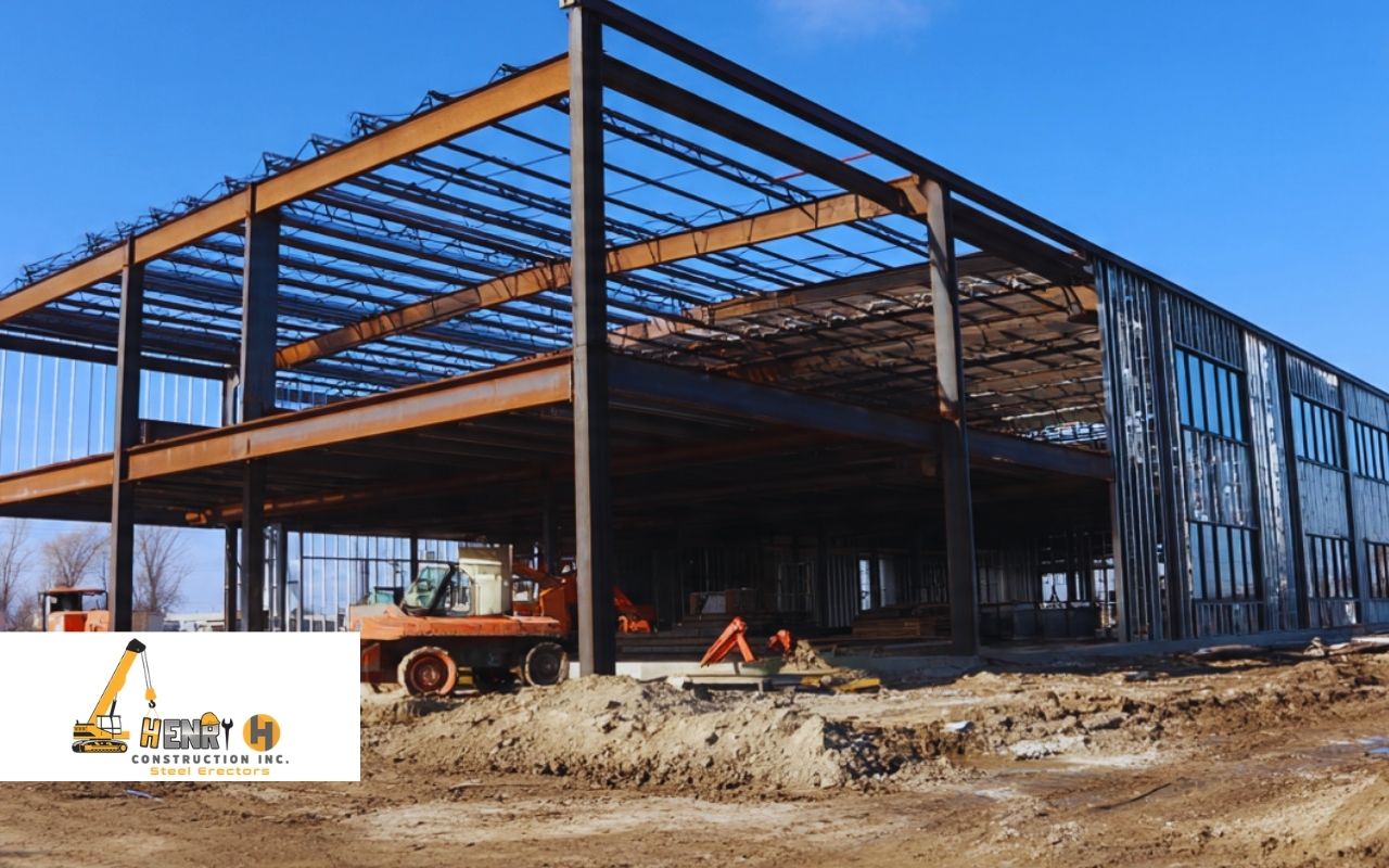 Crane and lifting setup aligned with the Plainfield Industrial Steel Erection GC Checklist during an industrial steel erection.