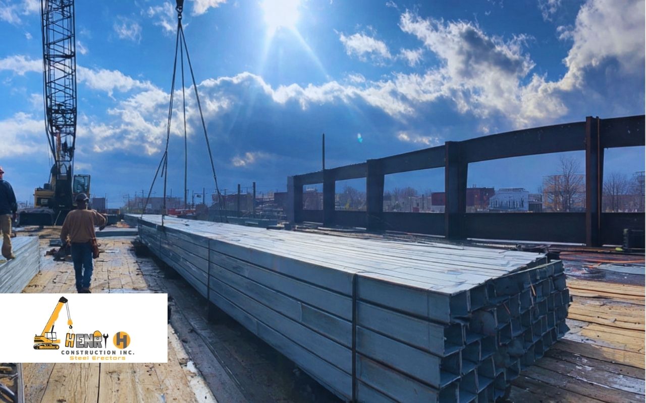 steel beam delivery coordination in Indianapolis at an active construction jobsite