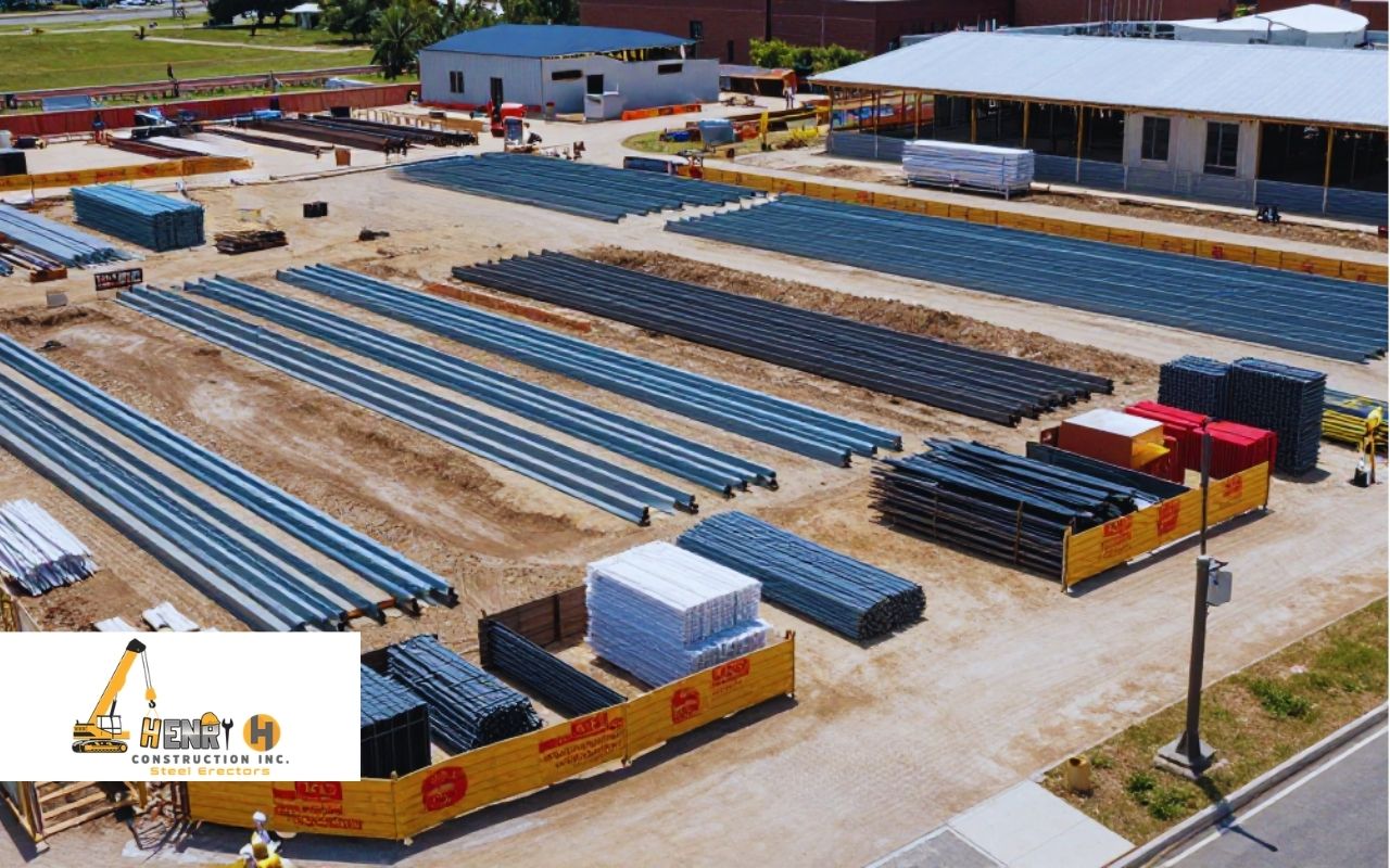 steel erection site logistics in Indianapolis with organized jobsite staging and clear material zones
