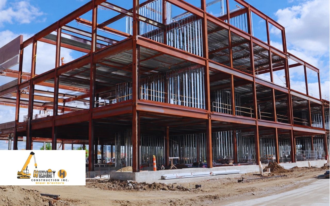 structural steel framing sequence in Indianapolis on a commercial jobsite