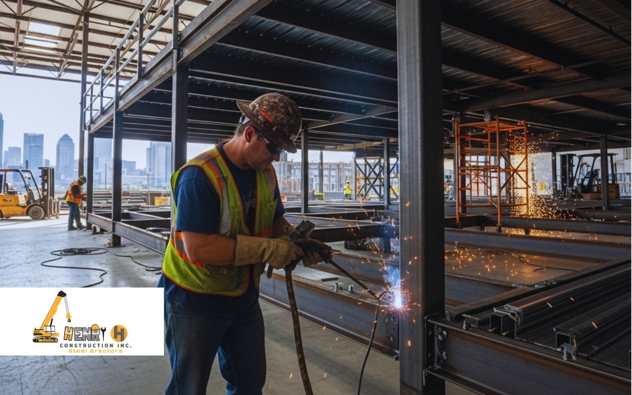 steel mezzanine contractor in Indianapolis working on a warehouse project