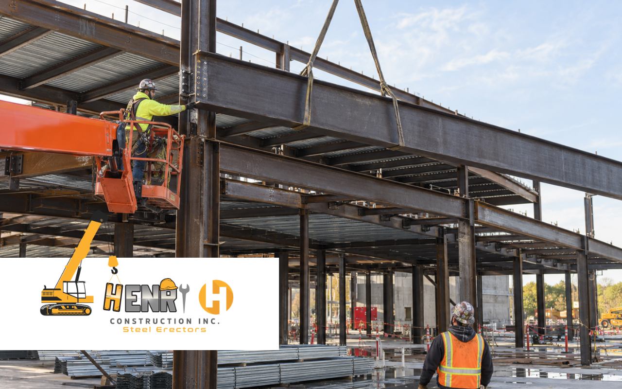 structural steel installation in Indianapolis at an active construction site