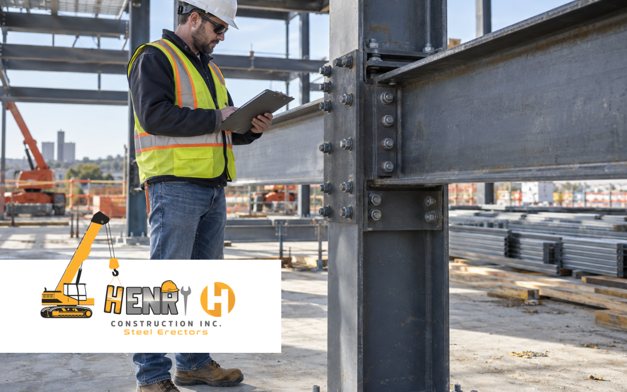 Project manager reviewing a structural steel QA QC checklist on site