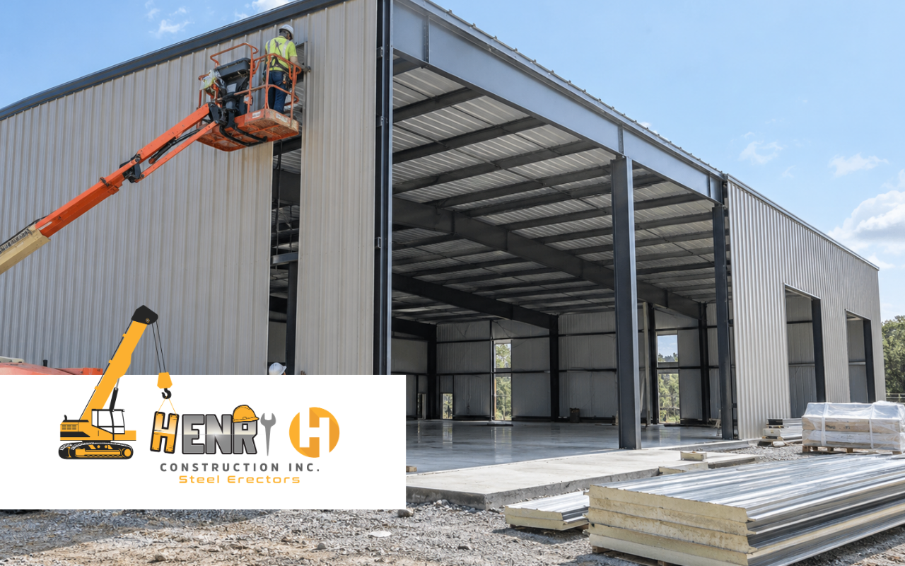 Steel erection phases beginning with foundation preparation and anchor bolts